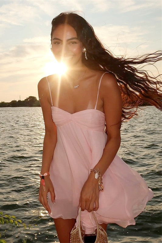 Off Shoulder Flowy Chiffon Cami Mini Dress