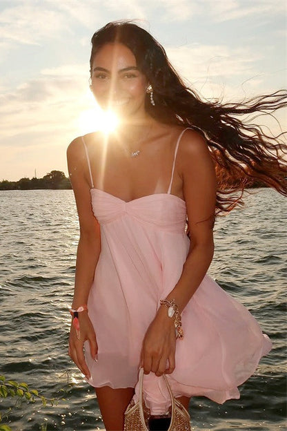 Off Shoulder Flowy Chiffon Cami Mini Dress