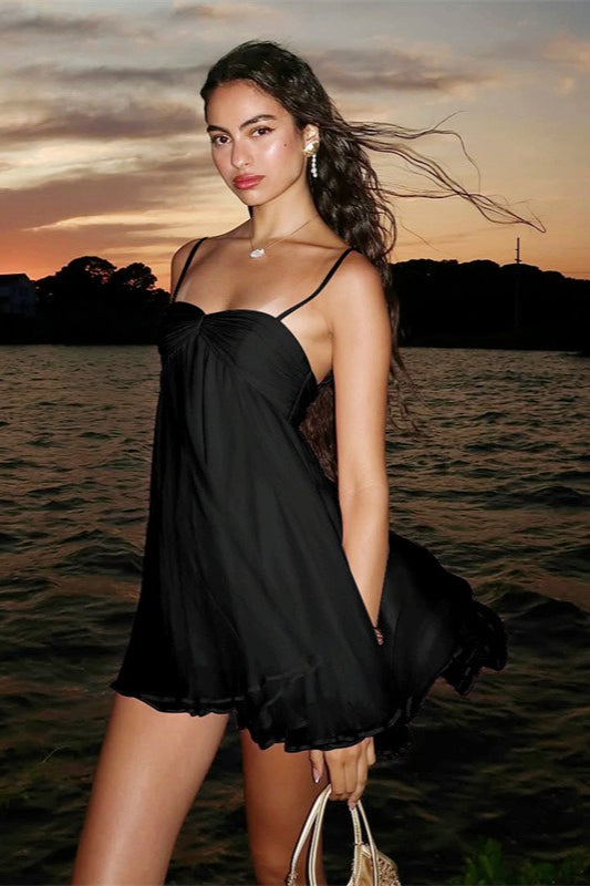 Off Shoulder Flowy Chiffon Cami Mini Dress