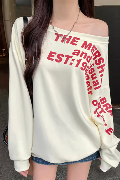 Off Shoulder Letter Print Sweatshirt