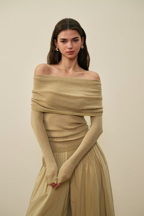 Off-shoulder lightweight knit top