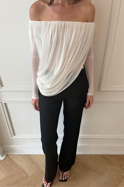 Off Shoulder Long Sleeve Ruched Strapless Sexy Blouse