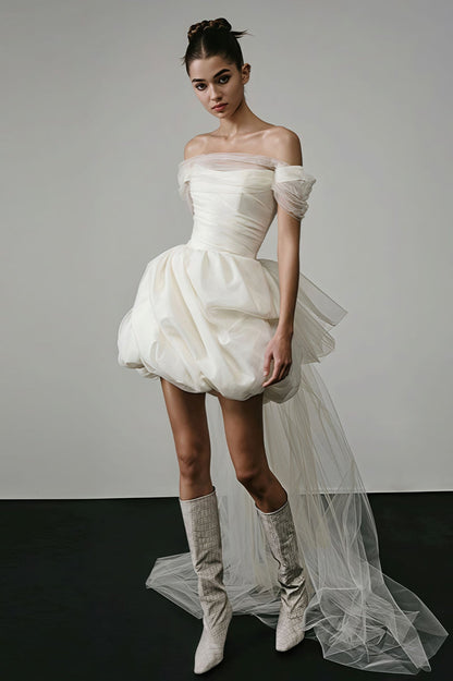 Off Shoulder Minimalist Satin Bud Reception Dress