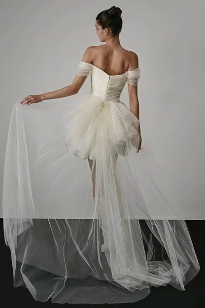 Off Shoulder Minimalist Satin Bud Reception Dress