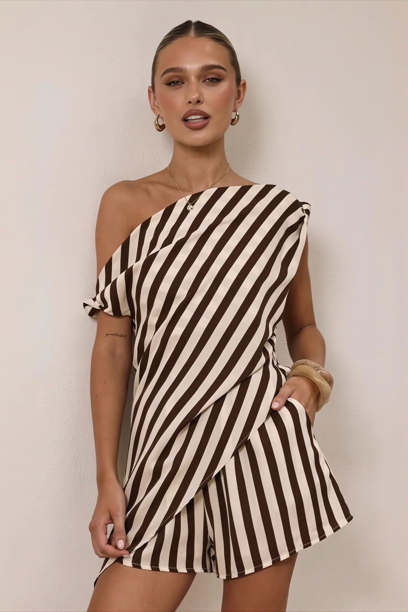 Off Shoulder Print Casual Two Piece Set