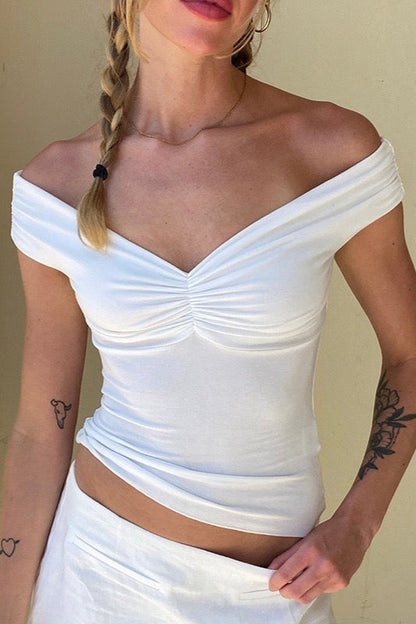 Off Shoulder Ruched Sexy T-shirt
