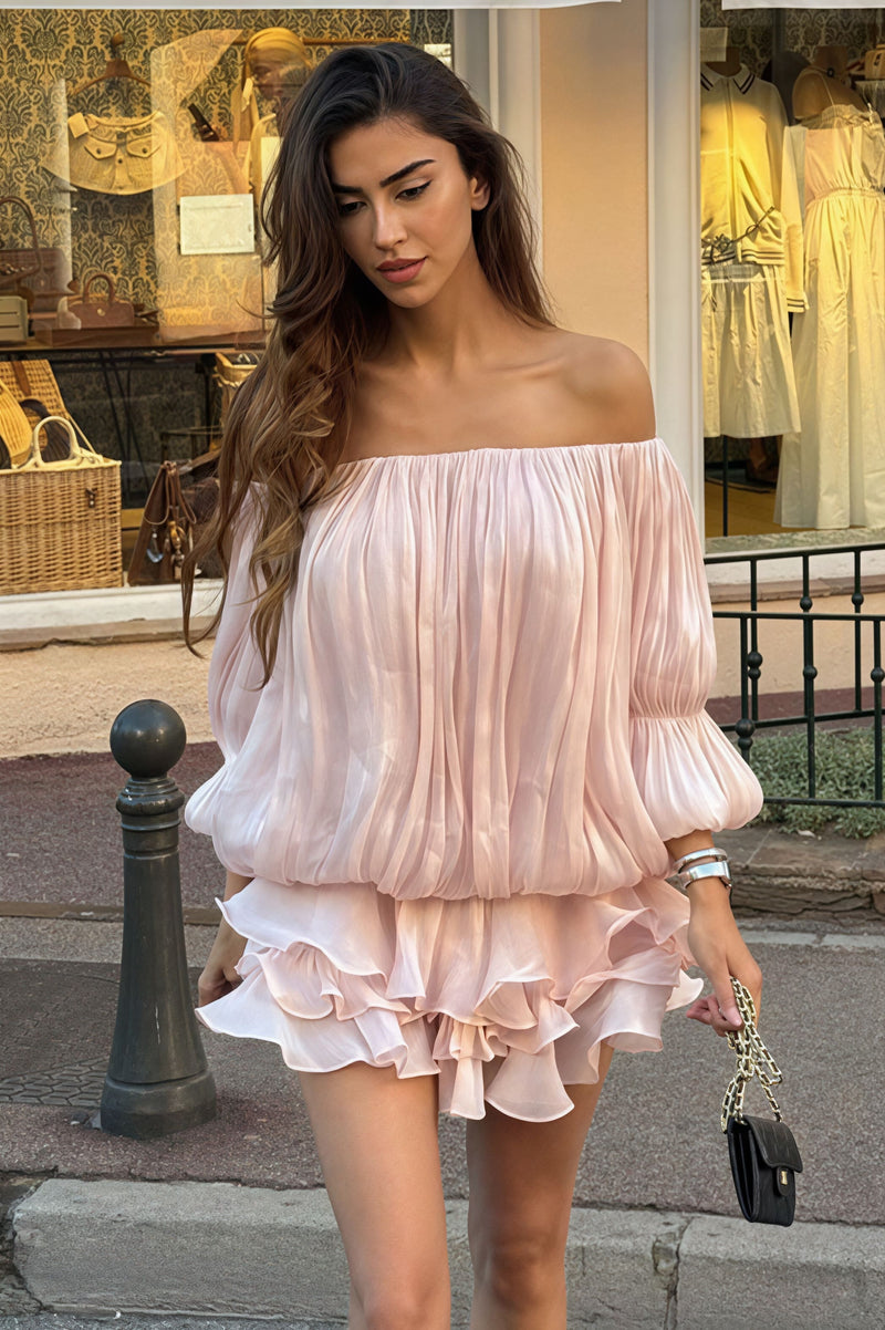 Off Shoulder Ruffle Tiered Mini Dress