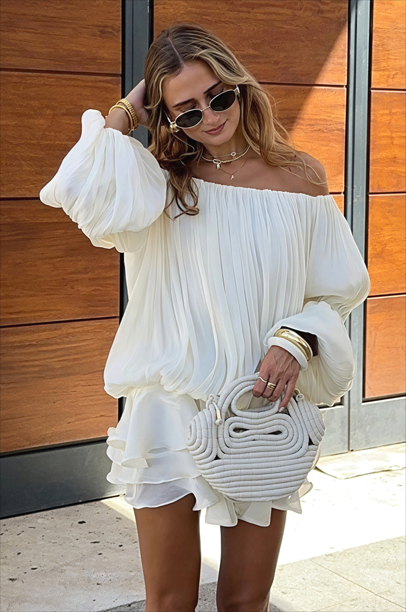 Off Shoulder Ruffle Tiered Mini Dress