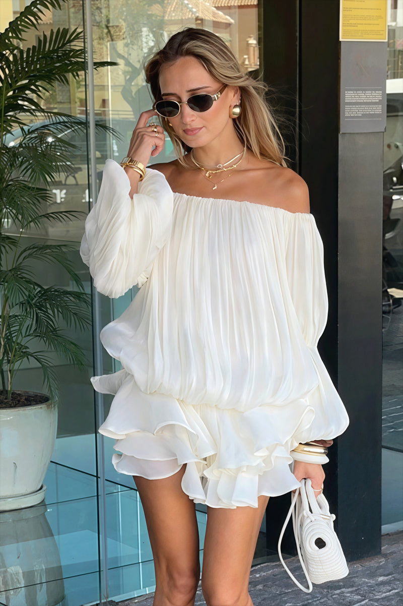 Off Shoulder Ruffle Tiered Mini Dress