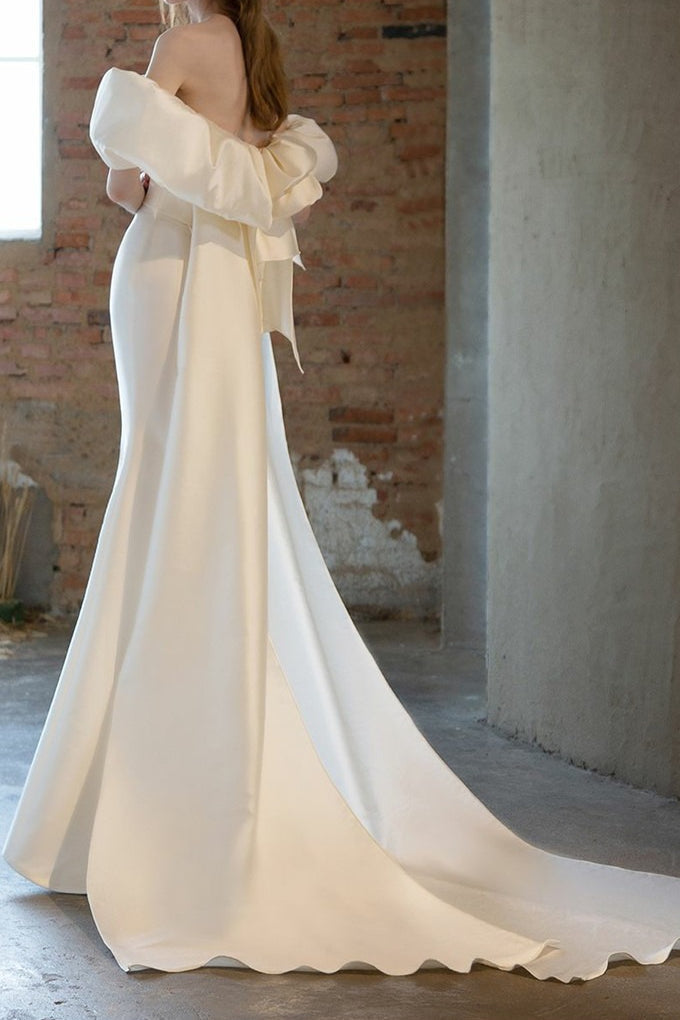 Off Shoulder Satin Mermaid Wedding Dress