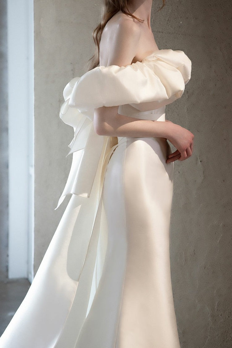 Off Shoulder Satin Mermaid Wedding Dress