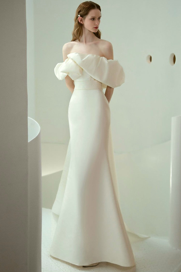 Off Shoulder Satin Mermaid Wedding Dress