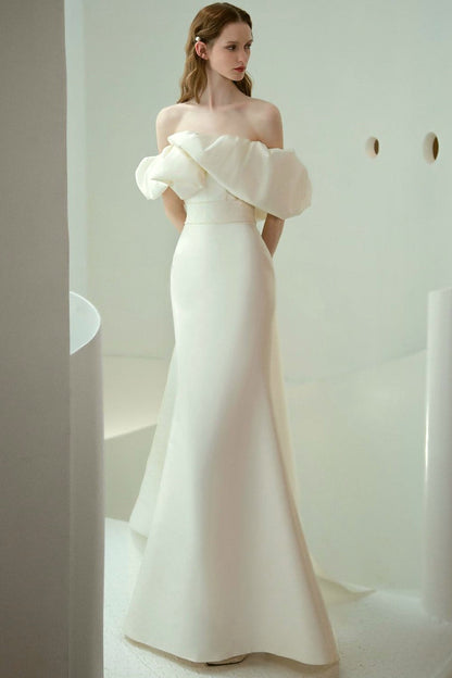 Off Shoulder Satin Mermaid Wedding Dress