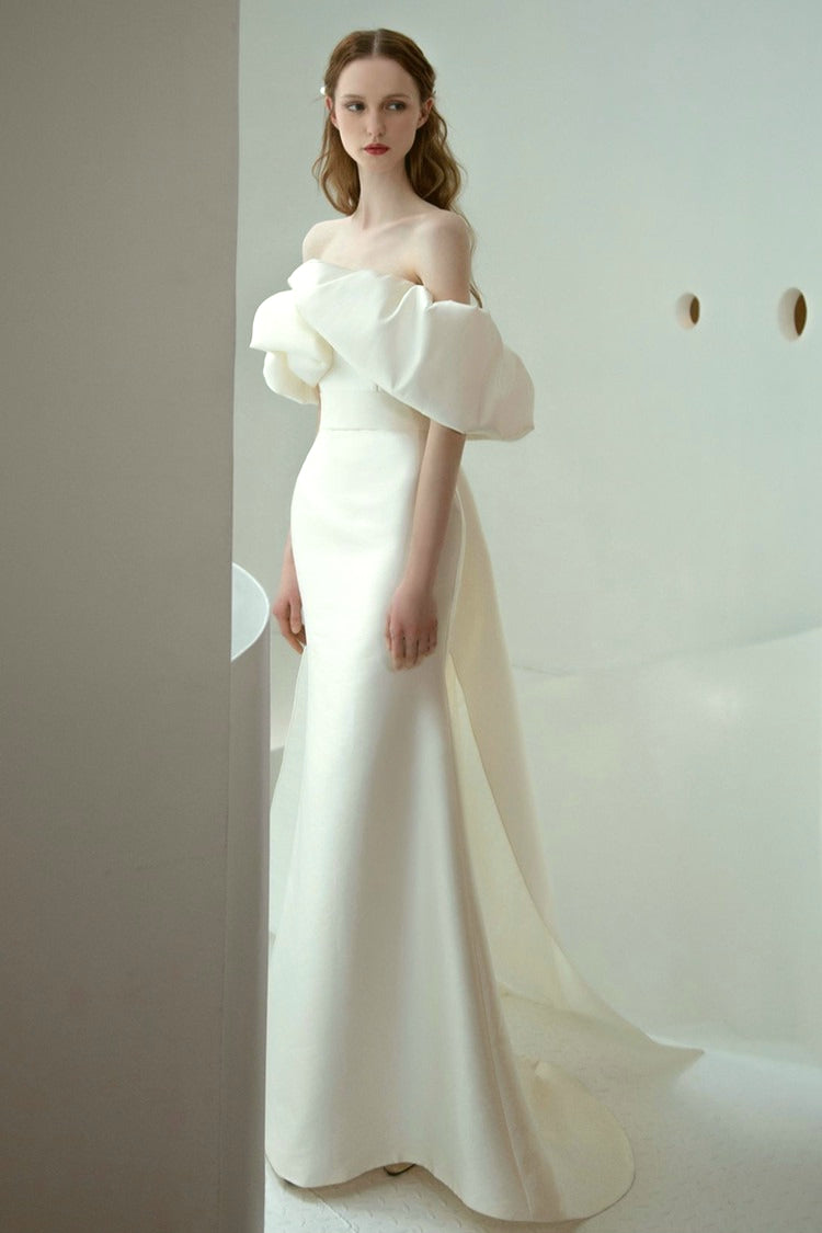Off Shoulder Satin Mermaid Wedding Dress