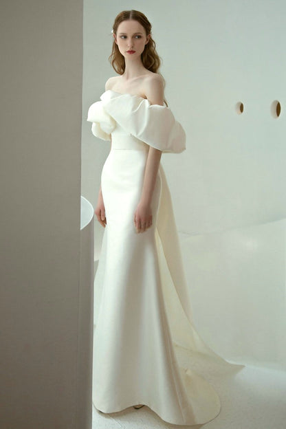 Off Shoulder Satin Mermaid Wedding Dress