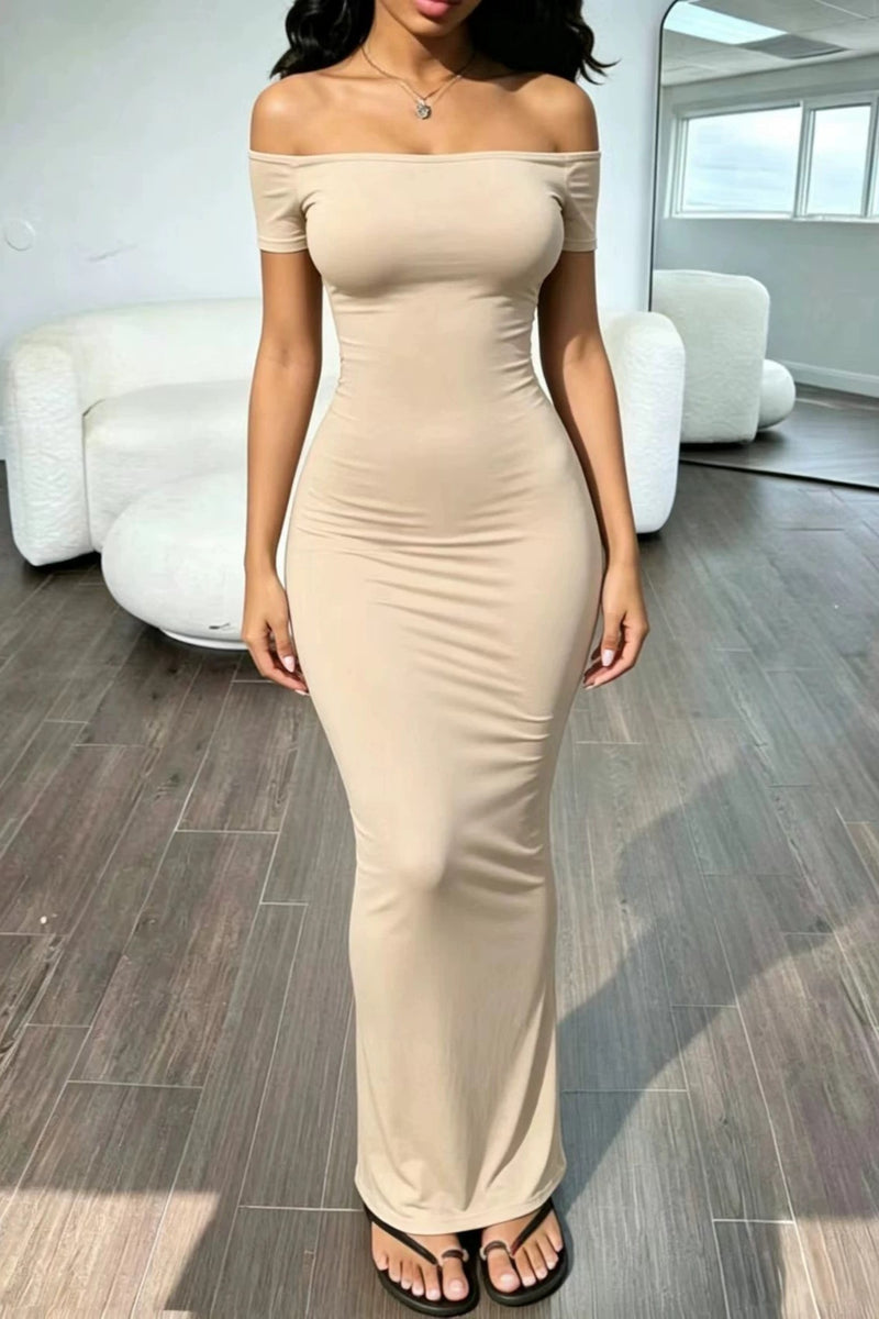 Off Shoulder Stretch Slim Sexy Bodycon Maxi Dress