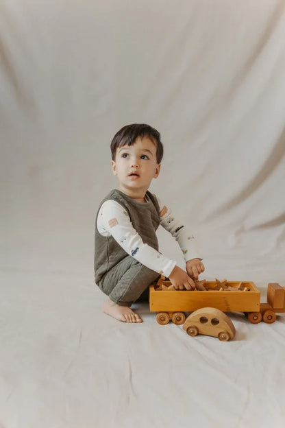 Olive Cozy Quilted Romper Overalls