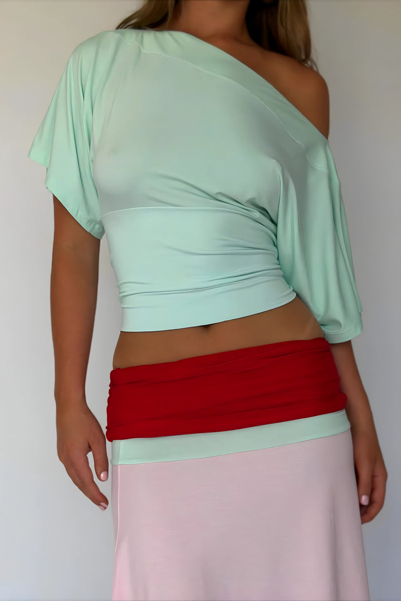 One Shoulder Cropped Fitted Blouse