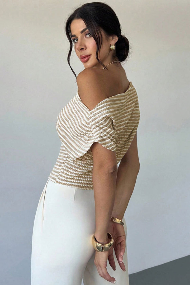 One Shoulder Striped Knit T-shirt