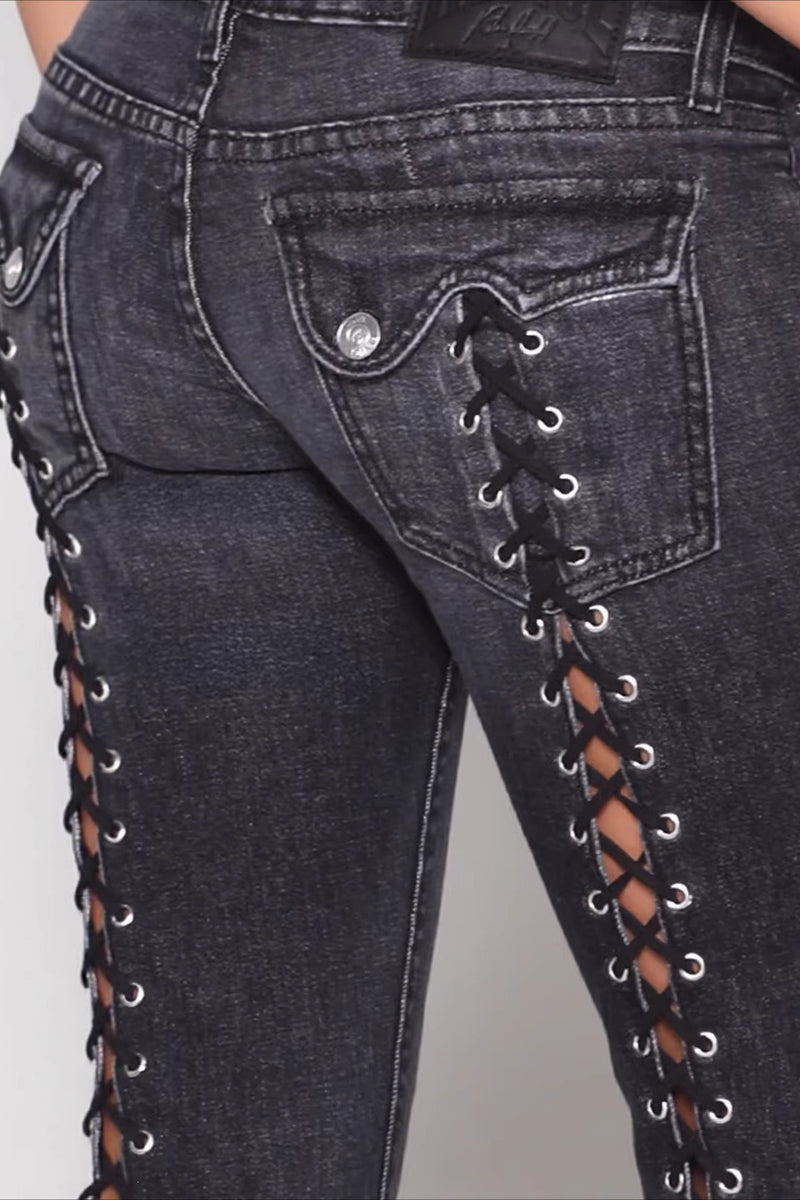 Open Back Lace Up Y2K Flare Jeans