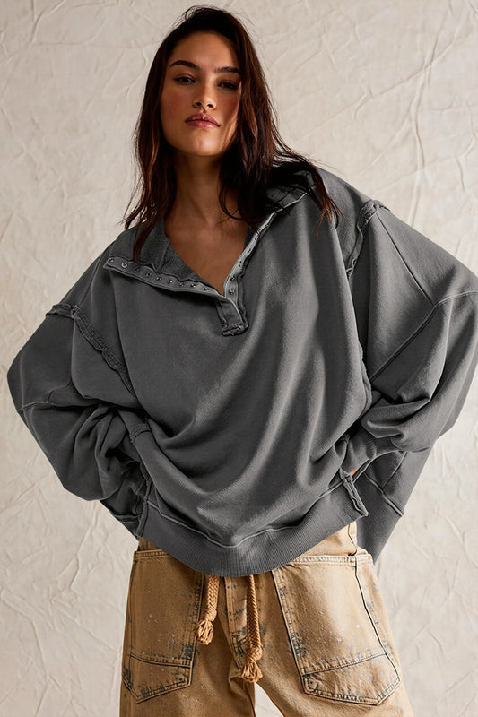 Oversized Split Collar Sweatshirt