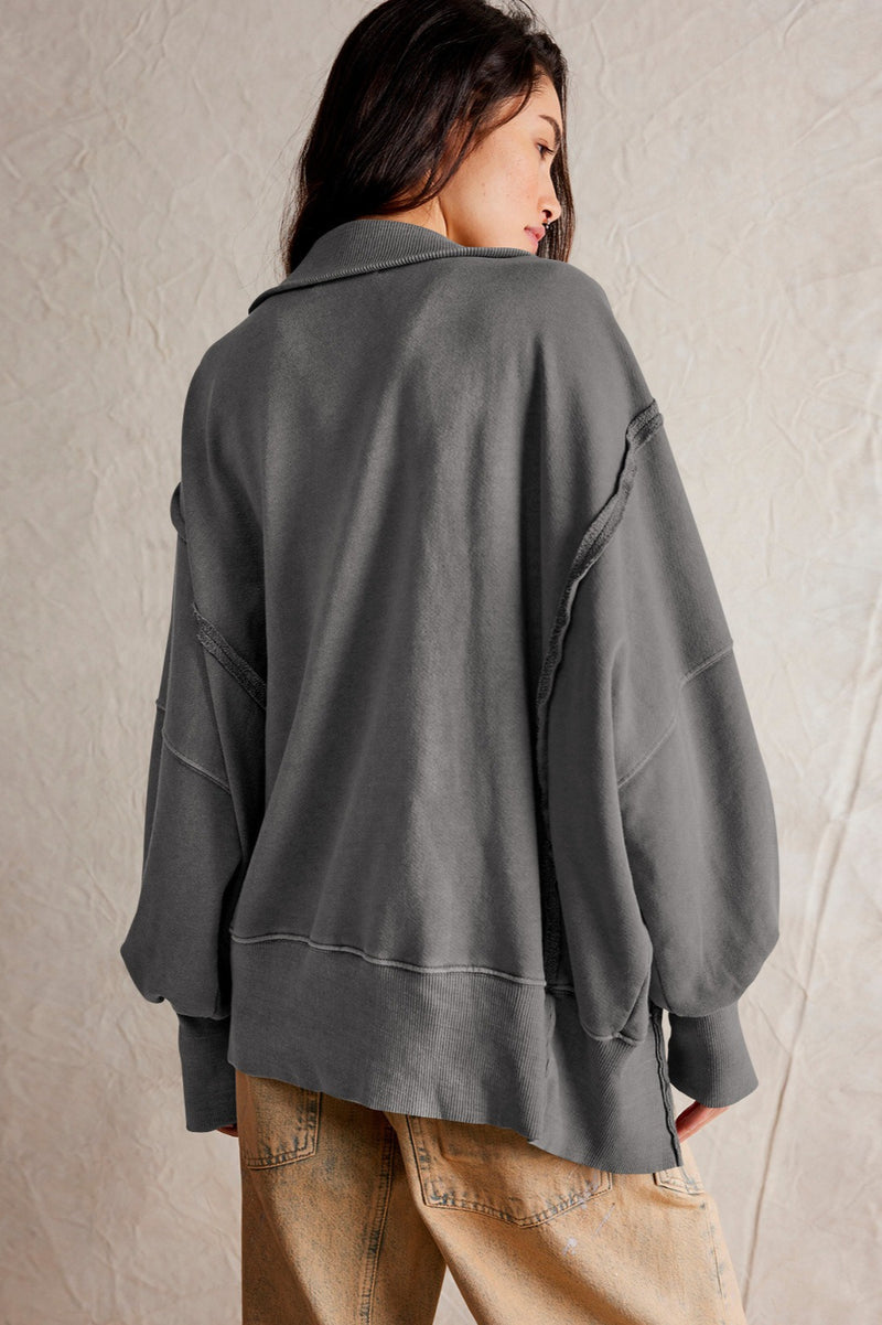 Oversized Split Collar Sweatshirt