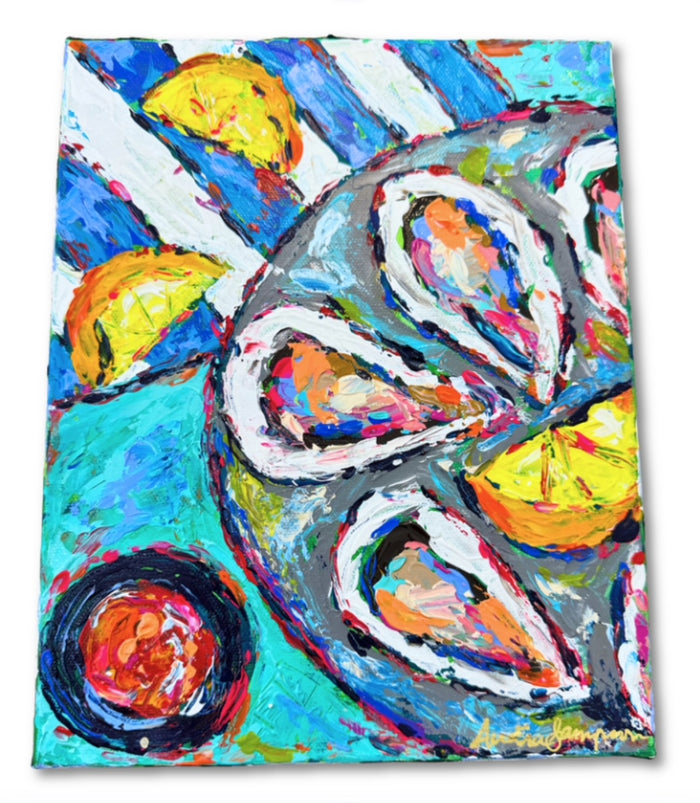 "Oysters and Lemons" Original 8x10" Painting on Gallery Wrapped Canvas