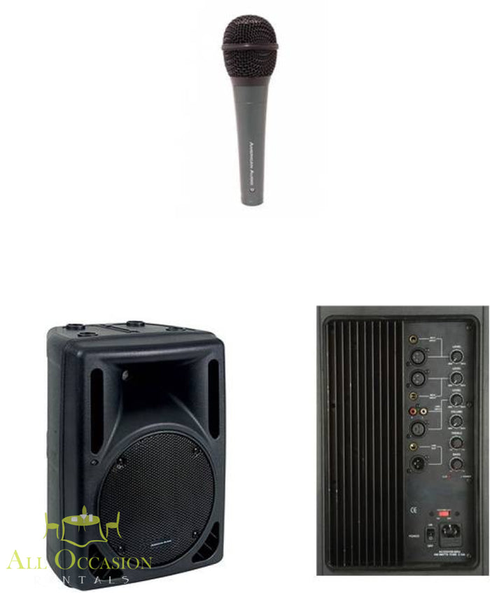 PA System Rental featuring a microphone and speaker for small events and presentations.
