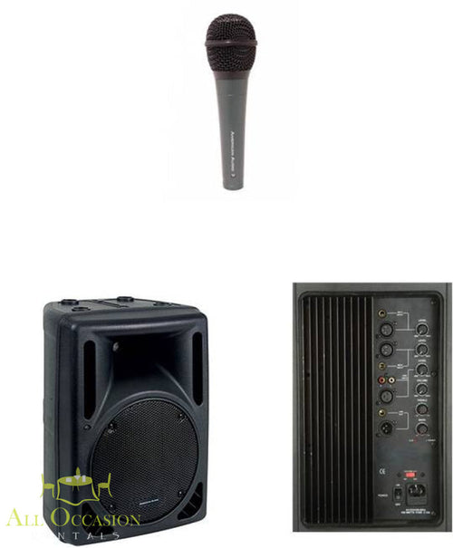 PA System Rental featuring a microphone and speaker for small events and presentations.