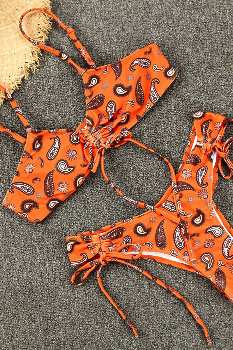 Paisley Orange Tie Bikini Set