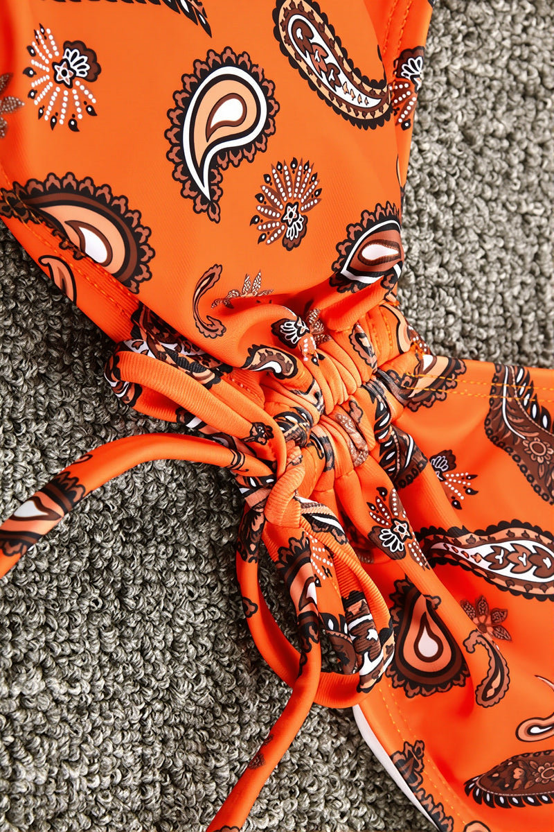 Paisley Orange Tie Bikini Set