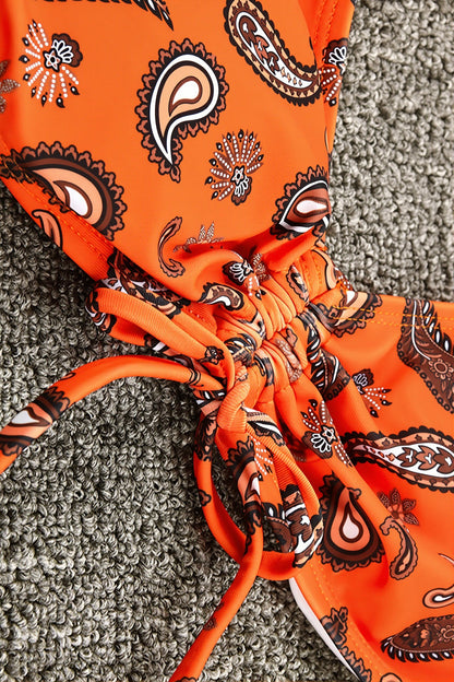 Paisley Orange Tie Bikini Set
