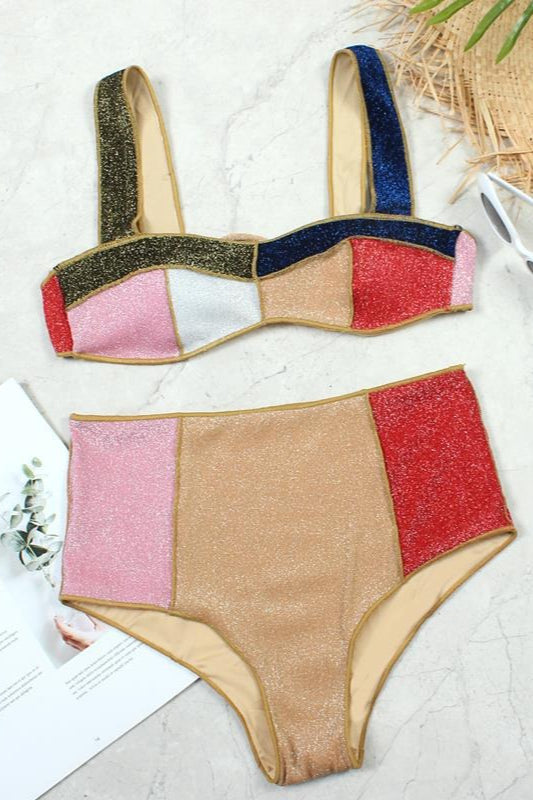 Patchwork Gold Thread Bikini Set