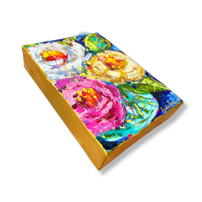 "Pink and White Roses" Floral Bouquet Original 5x7" Painting on Gallery Wrapped Canvas