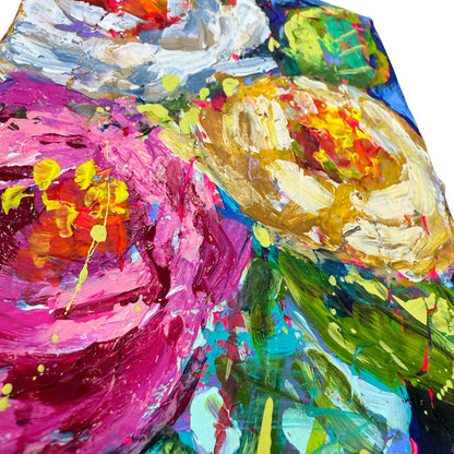 "Pink and White Roses" Floral Bouquet Original 5x7" Painting on Gallery Wrapped Canvas