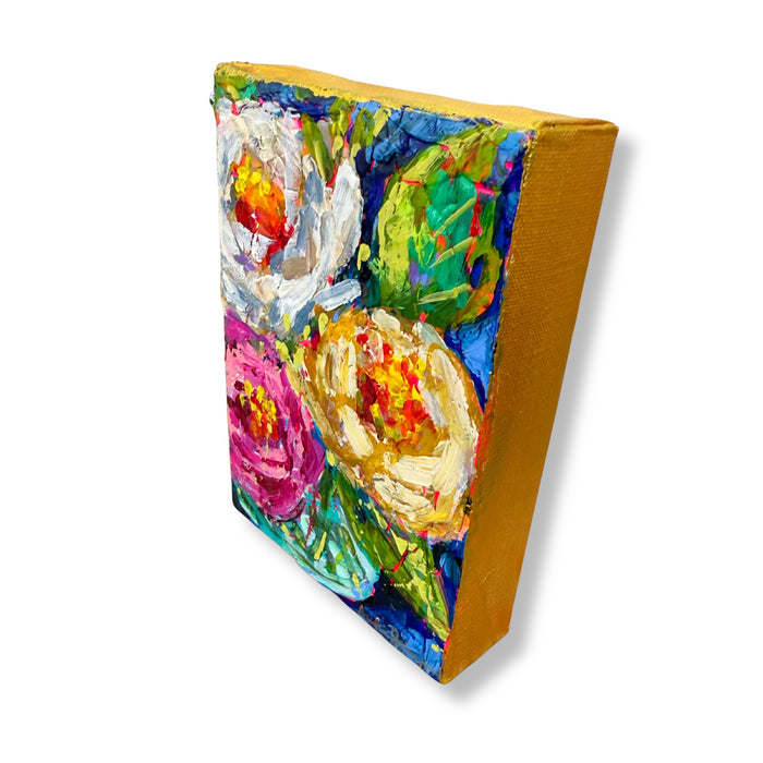 "Pink and White Roses" Floral Bouquet Original 5x7" Painting on Gallery Wrapped Canvas
