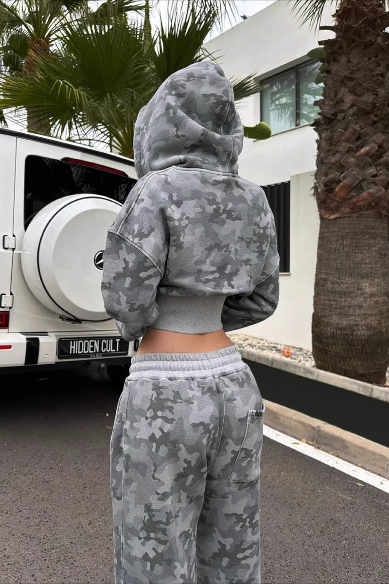 Pink Camo Zip Hoodie Two Piece Set