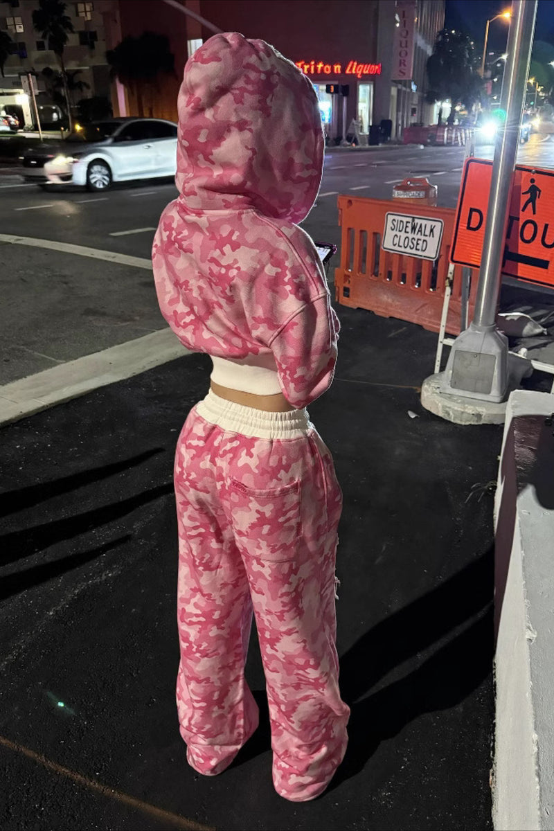 Pink Camo Zip Hoodie Two Piece Set