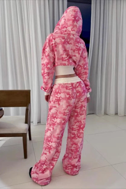 Pink Camo Zip Hoodie Two Piece Set