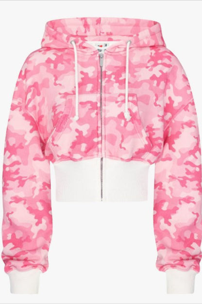 Pink Camo Zip Hoodie Two Piece Set