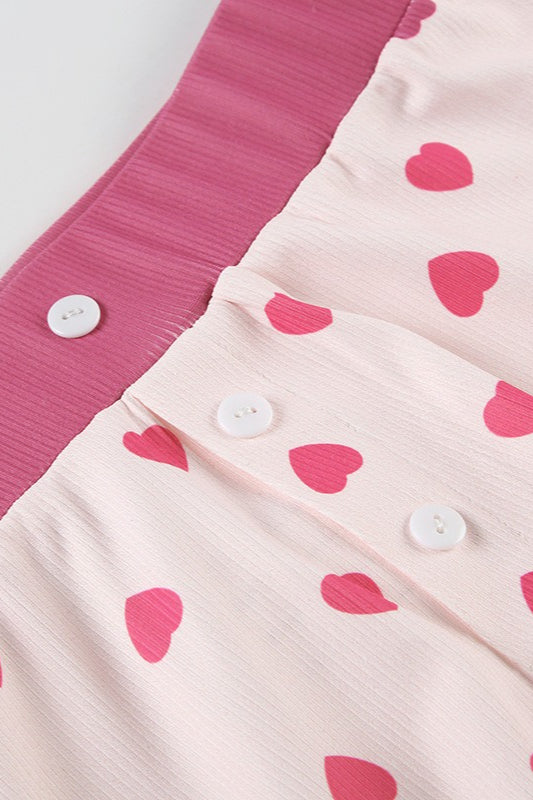 Pink Heart Color Block Two Piece Set