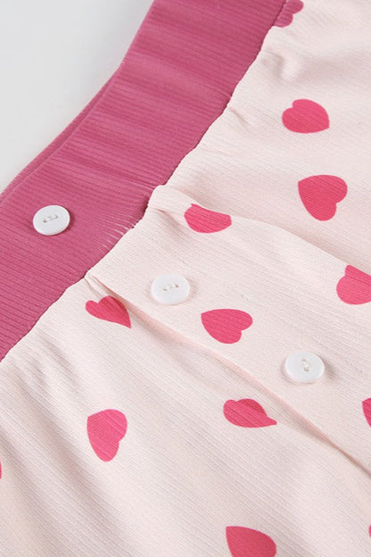 Pink Heart Color Block Two Piece Set