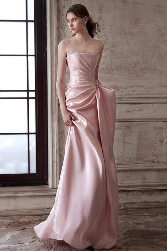 Pink Strapless Elegant Waist Slimming Prom Dress