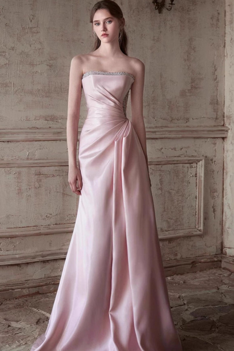 Pink Strapless Elegant Waist Slimming Prom Dress