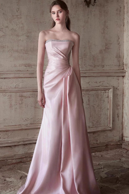 Pink Strapless Elegant Waist Slimming Prom Dress