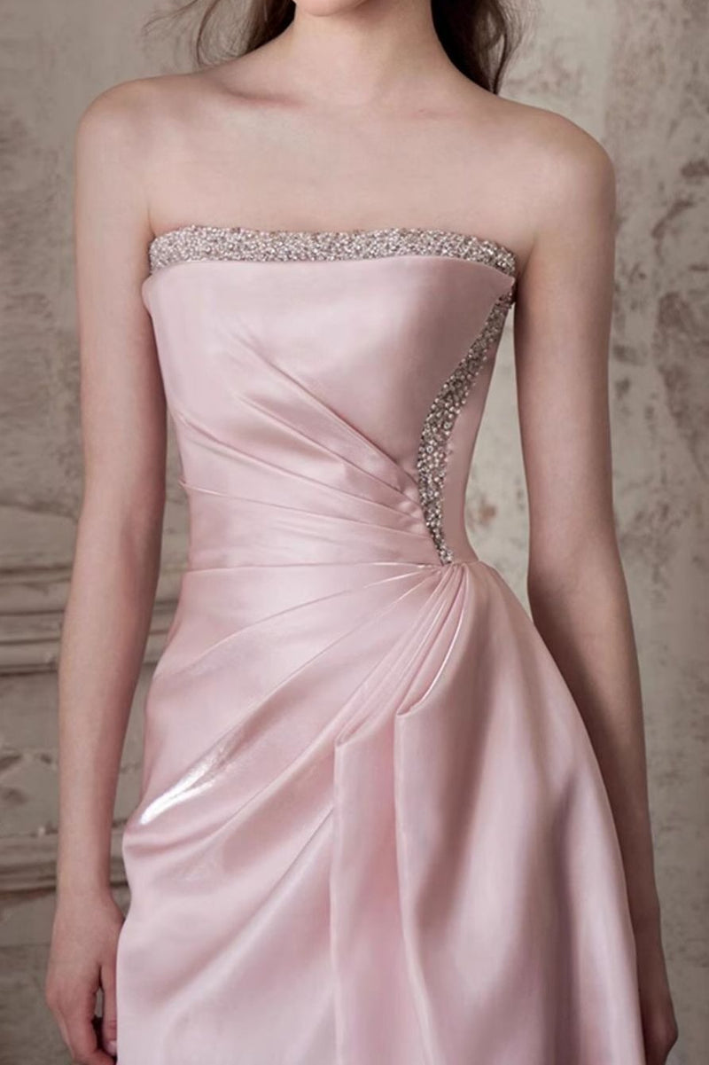 Pink Strapless Elegant Waist Slimming Prom Dress