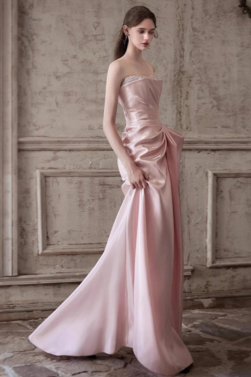 Pink Strapless Elegant Waist Slimming Prom Dress