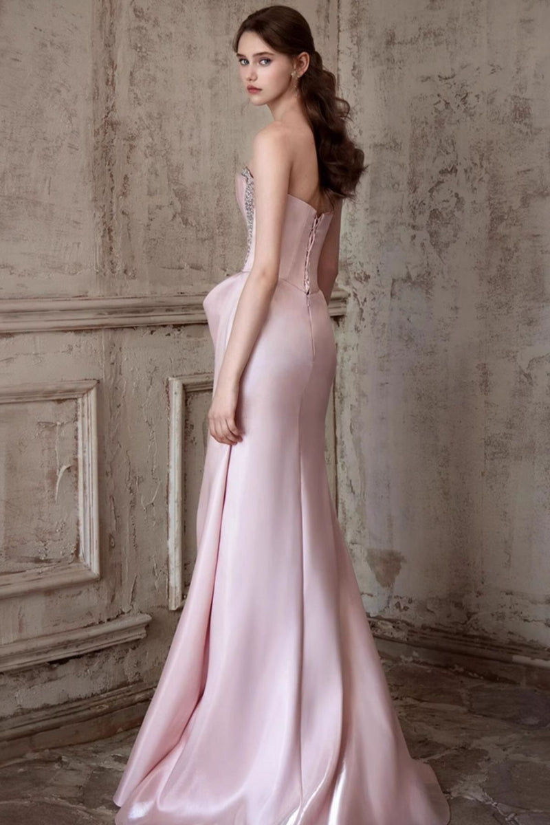 Pink Strapless Elegant Waist Slimming Prom Dress