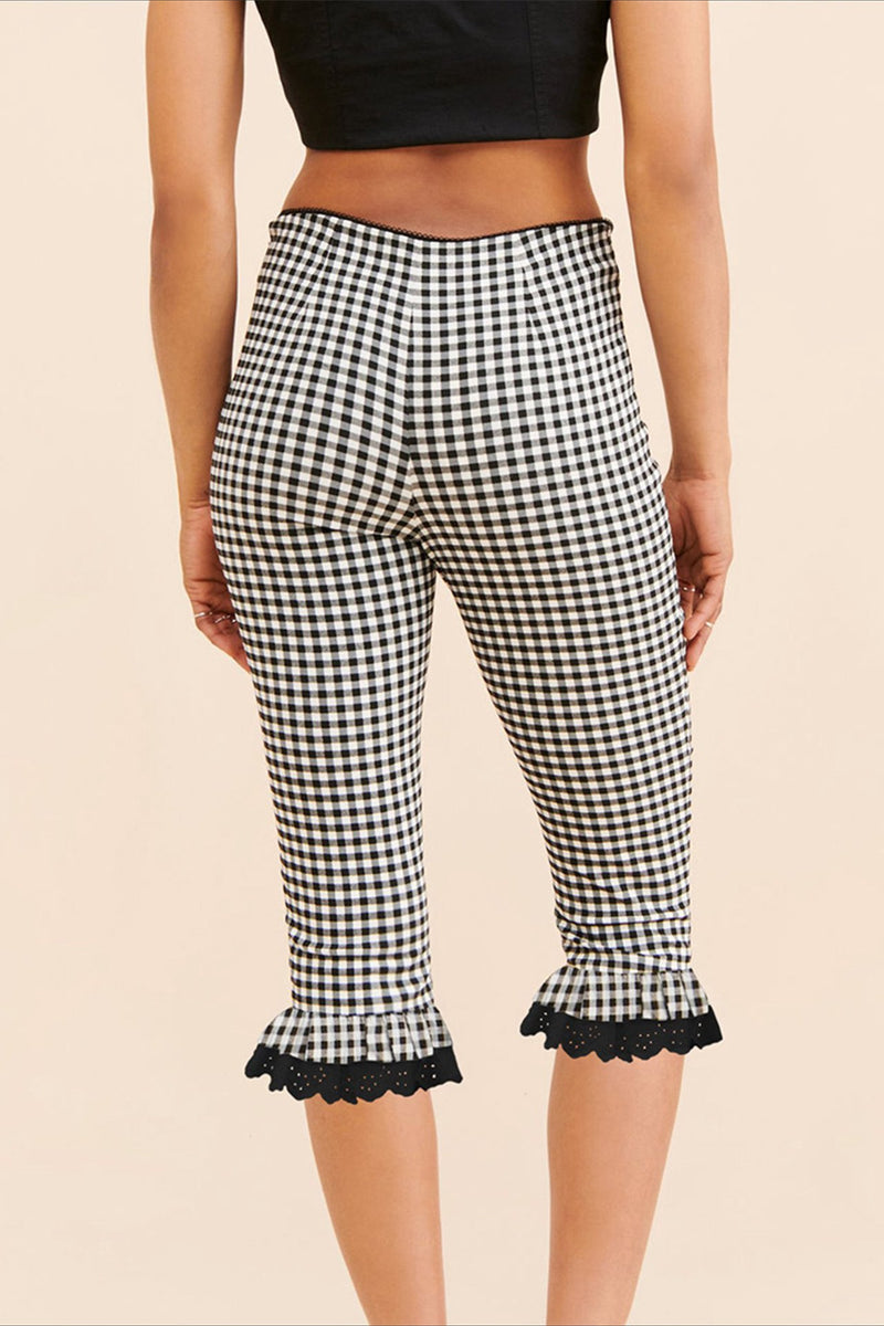 Plaid Lace Ruffle Cropped Skinny Pants
