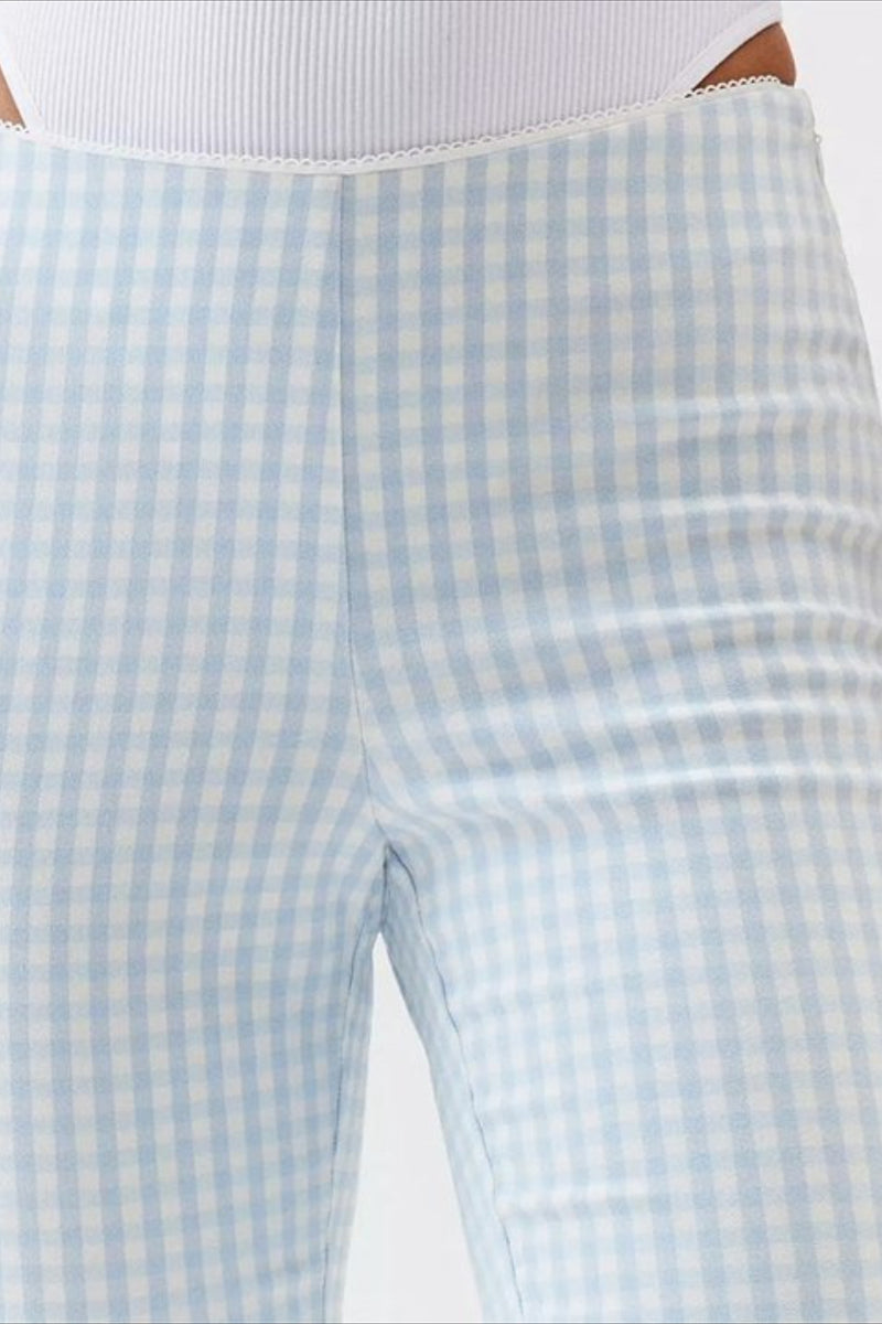 Plaid Lace Ruffle Cropped Skinny Pants